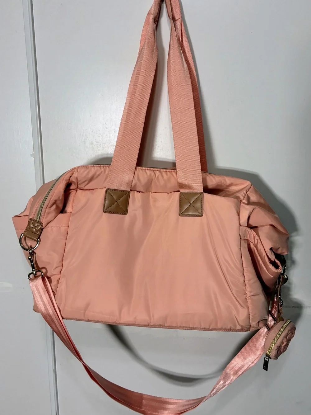 Skip Hop Suite 6-In-1 Diaper Bag in blush pink with quilted details. EUC